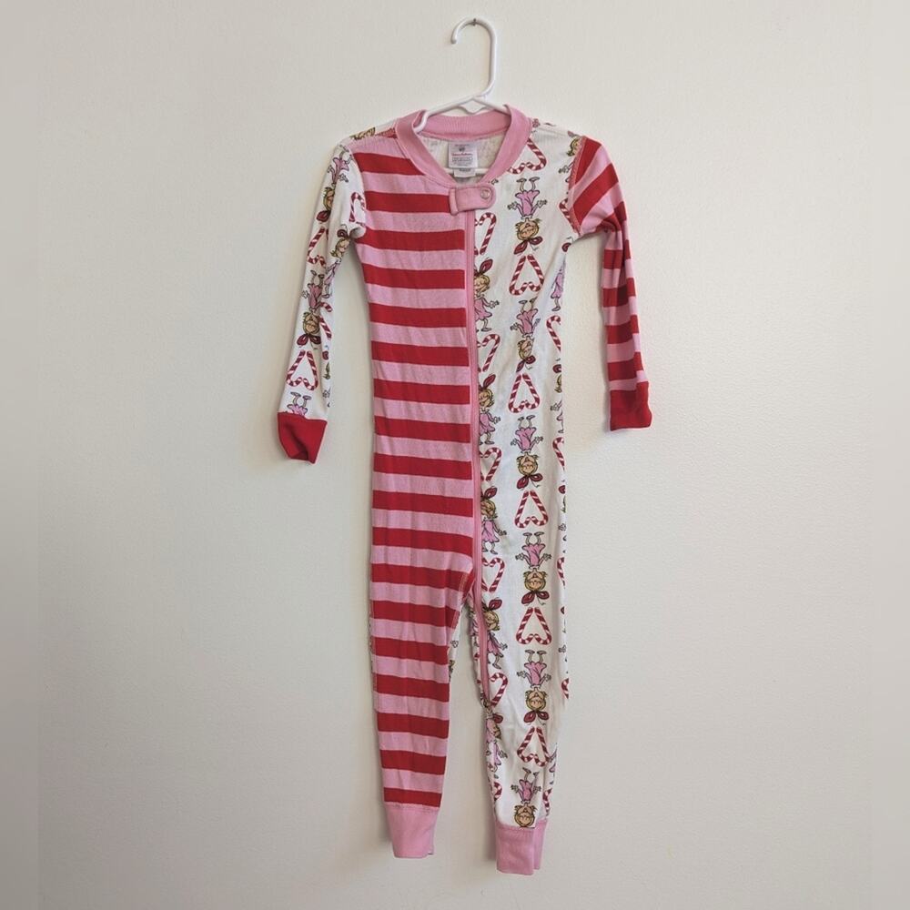 Hanna Anderson 3T Pink Grinch Pajamas One Piece Christmas Cindy Lou Who